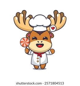 chef moose mascot cartoon character holding candy.
chef animal cartoon vector illustration suitable for for poster, brochure, web, mascot, sticker, logo, icon, etc.