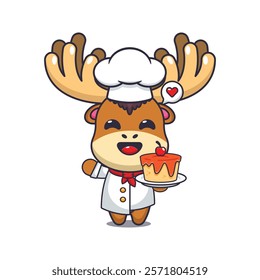 chef moose mascot cartoon character with cake.
chef animal cartoon vector illustration suitable for for poster, brochure, web, mascot, sticker, logo, icon, etc.