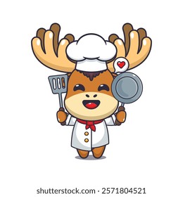 chef moose mascot cartoon character.
chef animal cartoon vector illustration suitable for for poster, brochure, web, mascot, sticker, logo, icon, etc.