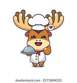 chef moose mascot cartoon character with dish.
chef animal cartoon vector illustration suitable for for poster, brochure, web, mascot, sticker, logo, icon, etc.