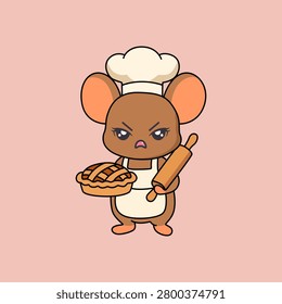 Chef Mouse with Rolling Pin and Pie Illustration