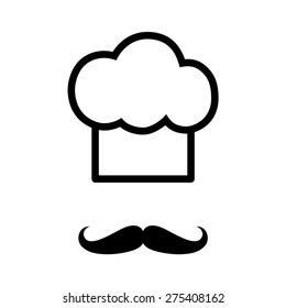 Chef with moustache (mustache) and toque line art vector icon for apps and websites