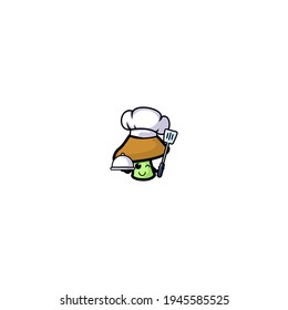 Chef Mushrom Cartoon Character Vector Illustration Design. Outline, Cute, Funny Style. Recomended For Children Book, Cover Book, And Other.