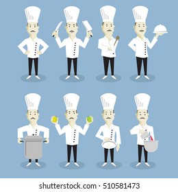 Chef with mustache Cartoon frontal with different pose