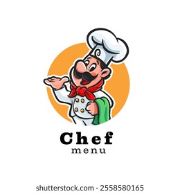 chef with mustache cartoon logo mascot