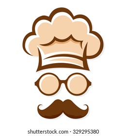 Chef with mustache and glasses vector silhouette icon