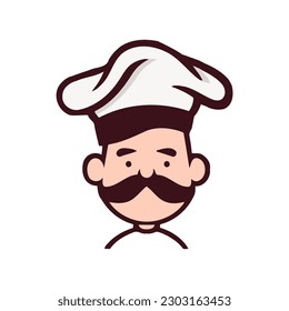 Chef with mustache and hat in flat style. Vector illustration. logo design template