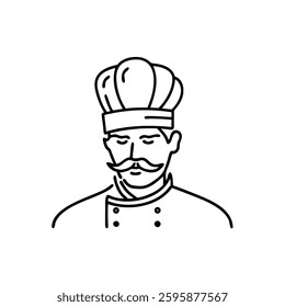 
Chef with a mustache and hat line art flat vector illustration