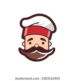 Chef with mustache and hat. Vector illustration in flat style. logo design template