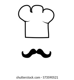 Chef with a mustache (mustache) icons line art for applications and web sites, t-shirt design. typography, fashion, textile, vector, Big chef hat and mustache.  design style