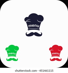 Chef with mustache Illustration set. Blue, green, red icon.