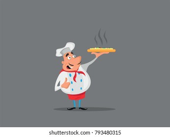 Chef with a mustache and pizza