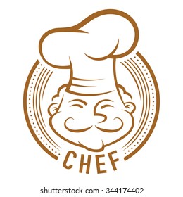 Chef with mustache symbol, line art vector cartoon