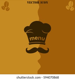 Chef with mustache vector  icon Coffee symbol background.