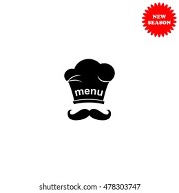 Chef with mustache vector icon isolated on white background.