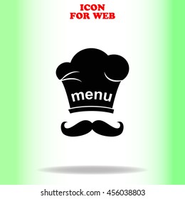 Chef with mustache web icon. Black illustration on white background
