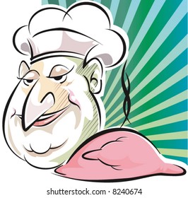 chef near a fried chicken, Vector,