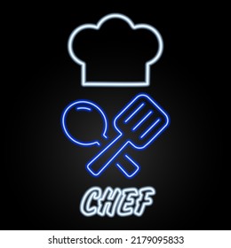 chef neon sign, modern glowing banner design, colorful modern design trends on black background. Vector illustration.