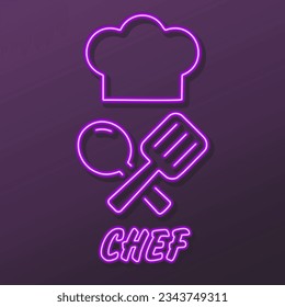 chef neon sign, modern glowing banner design, colorful modern design trends on black background. Vector illustration.