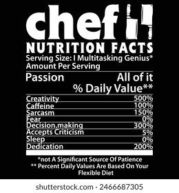 Chef Nutrition Facts T-Shirt Cool Chef Gift