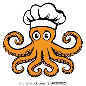 Chef Octopus Cooking with Kitchen Tools Flat Vector Illustration
