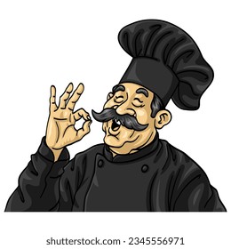 Chef OK Okay Sign Black Suit Cartoon Character Design Vector Drawing