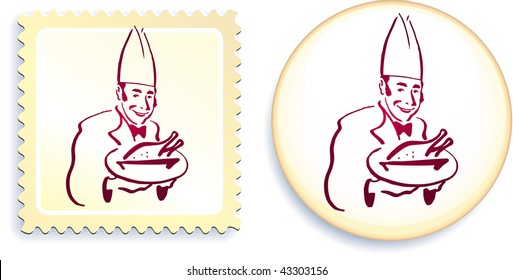 Chef on Button and Stamp Set Original Vector Illustration Stamp and Button Set