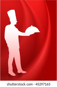 Chef on Red Abstract Wave Background Original Vector Illustration EPS10