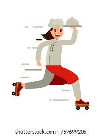chef on roller skate in flat style vector illustration