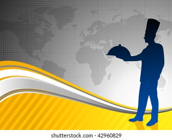 Chef on world map background Original Vector Illustration Chef on unique creative background