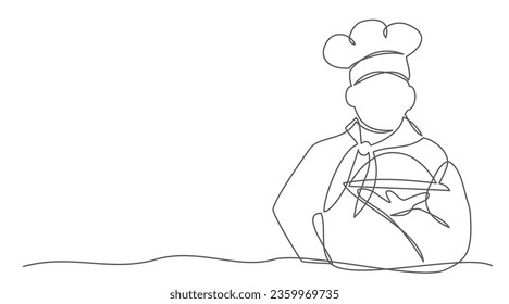 Chef One line drawing isolated on white background
