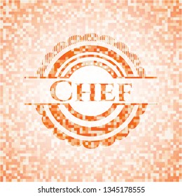 Chef orange tile background illustration. Square geometric mosaic seamless pattern with emblem inside.