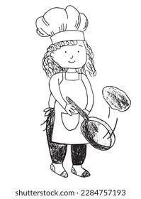 Chef outline illustration vector image. Hand drawn Chef sketch image artwork. Simple original logo icon from pen drawing sketch.