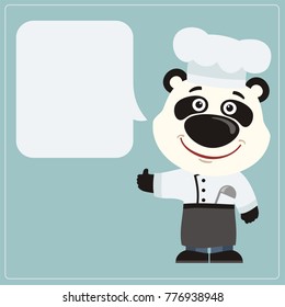 Chef panda bear with speech bubble in cartoon style says and shows like.
