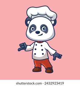 Chef Panda Lindo Dibujo Animado Personaje Ilustración