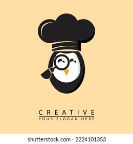 chef penguin logo design. a combination of penguins and chefs. simple flat vector design. suitable for food stalls, restaurants, food businesses, etc.