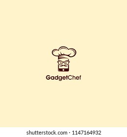 chef and phone illustration logo, with a pleasant and professional character.