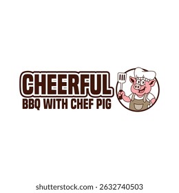 Chef pig round cute retro cartoon vector hand drawn