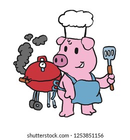 Chef Pig standing and making BBQ