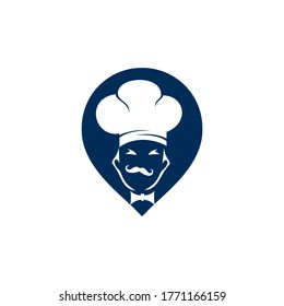 Chef and pin map logo design.Restaurant chef location positioning map logo navigation GPS icon.