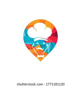 Chef and pin map logo design.Restaurant chef location positioning map logo navigation GPS icon.