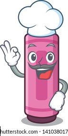 Chef pink crayons in cartoon school bag