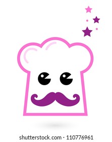 Chef pink hat mascot isolated on white