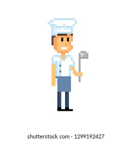 Chef. Pixel art. Old school computer graphic. 8 bit video game. Game assets 8-bit sprite.
