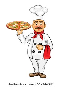 Pizza Chef Pizza On His Hand Stock Vector (Royalty Free) 1059009173