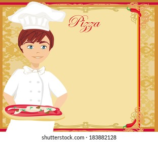chef with pizza - Abstract card with space for menu