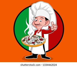 CHEF PIZZA CHARACTER/MASCOT CARTOON VECTOR