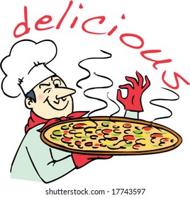 chef with pizza - color