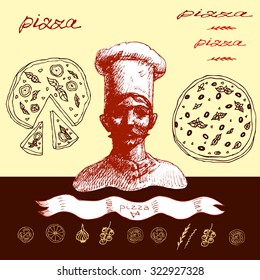 Chef pizza doodle set.