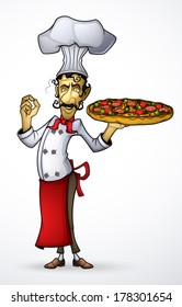 Chef with pizza in his hand